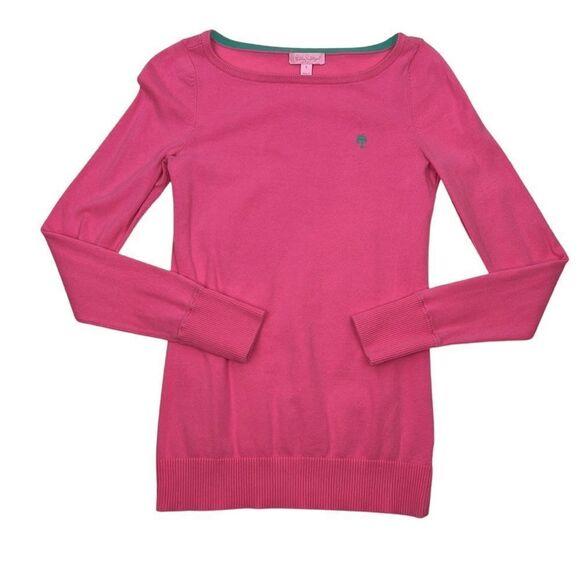 Lilly Pulitzer Hot Pink with Green Logo Long Sleeve Sweater Womens Size Small - Picture 1 of 14
